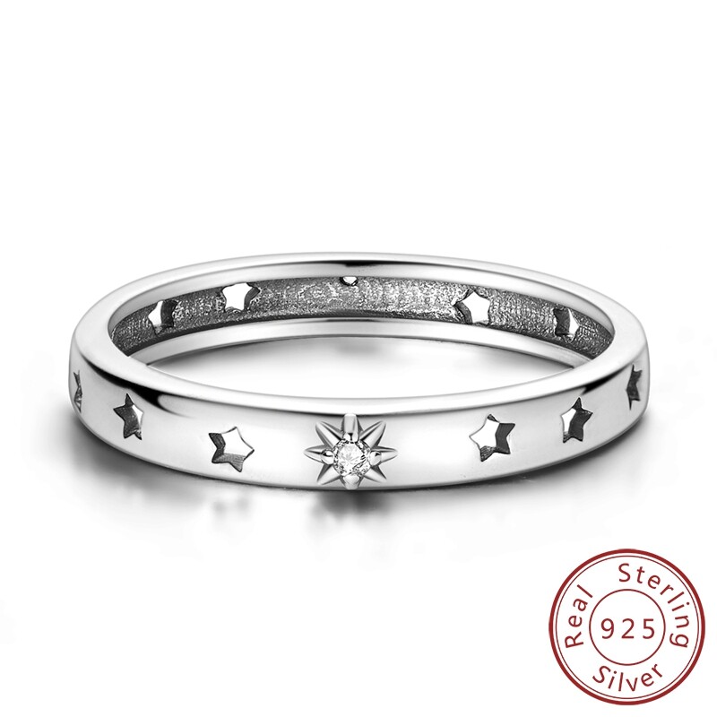MULA 925 Sterling Silver Finger Ring Clear AAA CZ Hollow Stars For Women Jewelry