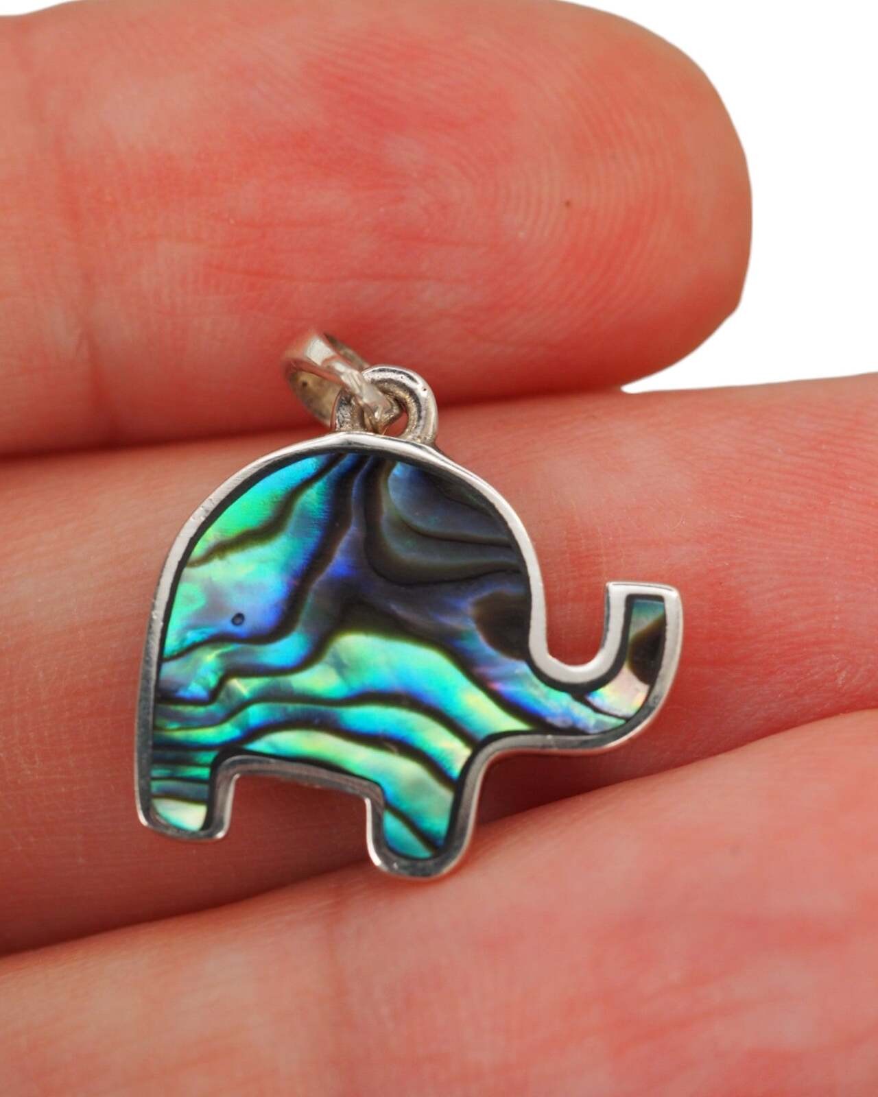 Abalone Elephant Pendant in Sterling Silver, Small Animal Charm
