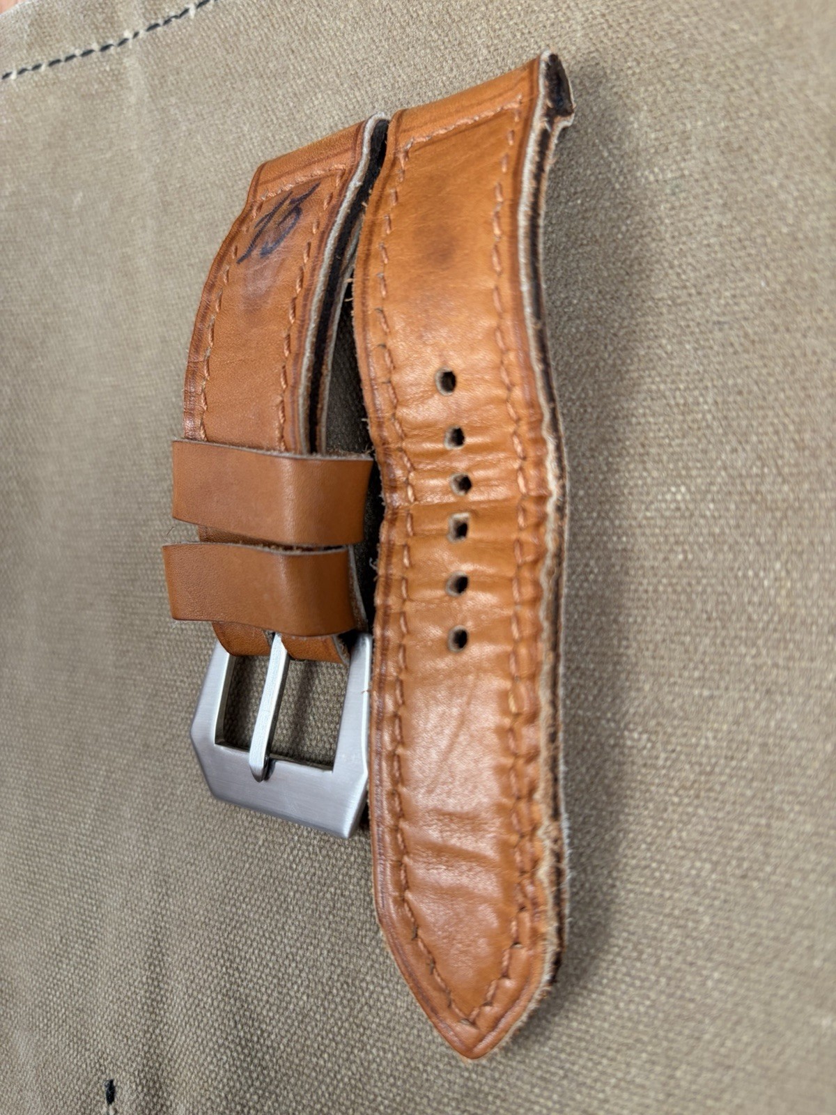 Custom 24mm Panerai Leather Strap 4-5mm Thick Light Brown 127/80 Pre-V Buckle