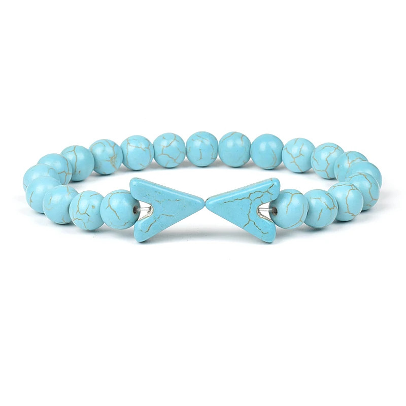 Natural Blue Turquoise Cube & Cylindrical Beads Bracelet Elastic Cord Unisex
