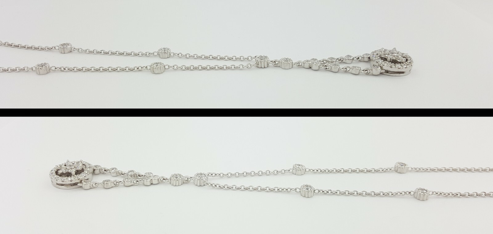 Round & Marquise Cut Diamond Drop Necklace 8.8 Grams 17″ 1.2 ct 14K White Gold