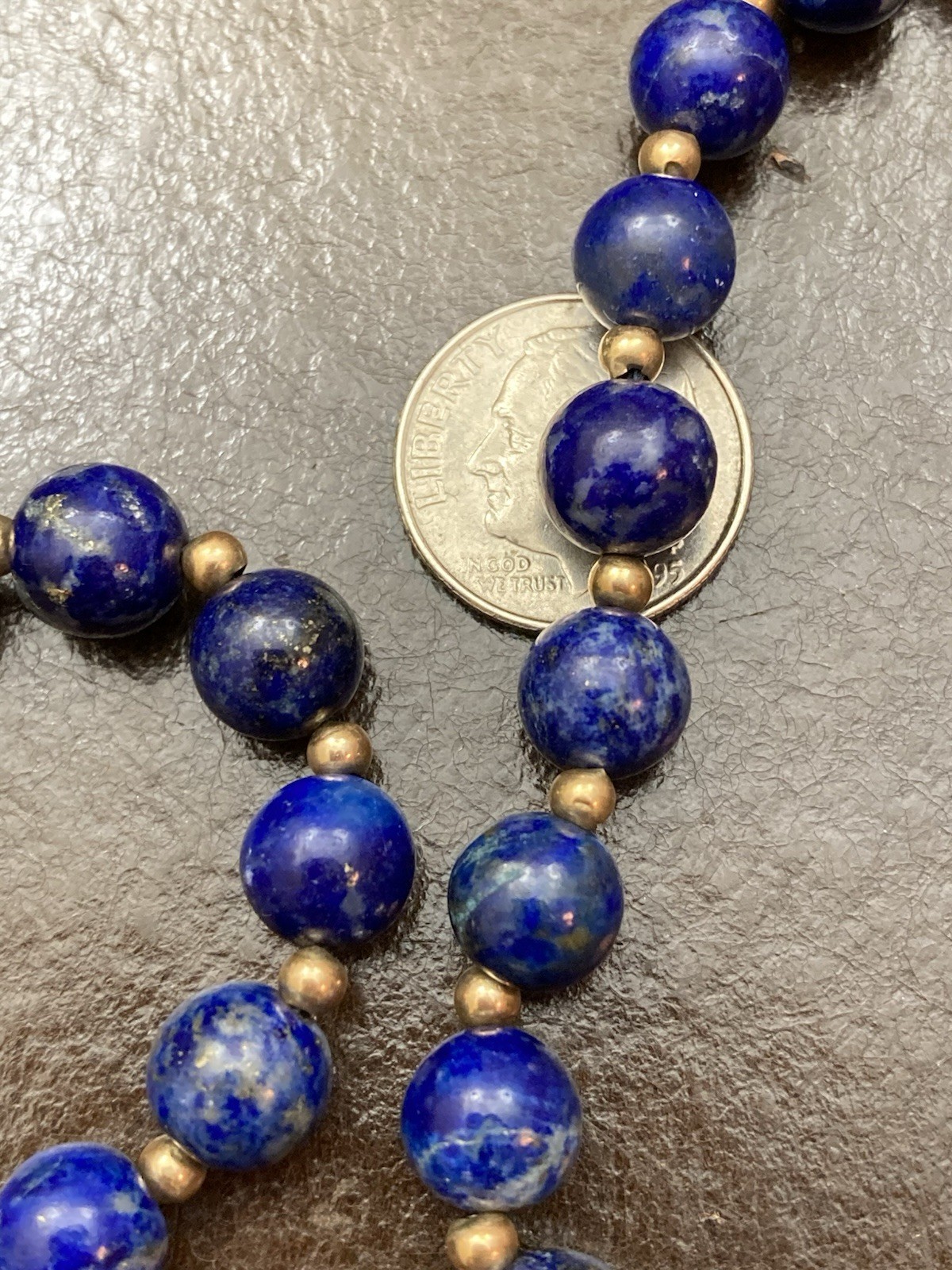 Estate Vintage 30” 7mm Blue Lapis Lazuli & 2mm 14K Gold Beaded Necklace, 57.3g