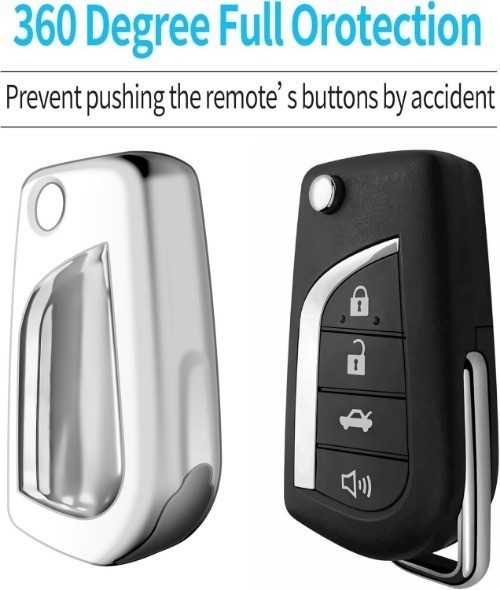 Compatible Key Fob Cover with Keychain Soft TPU 360 Degree Protection Key Silver