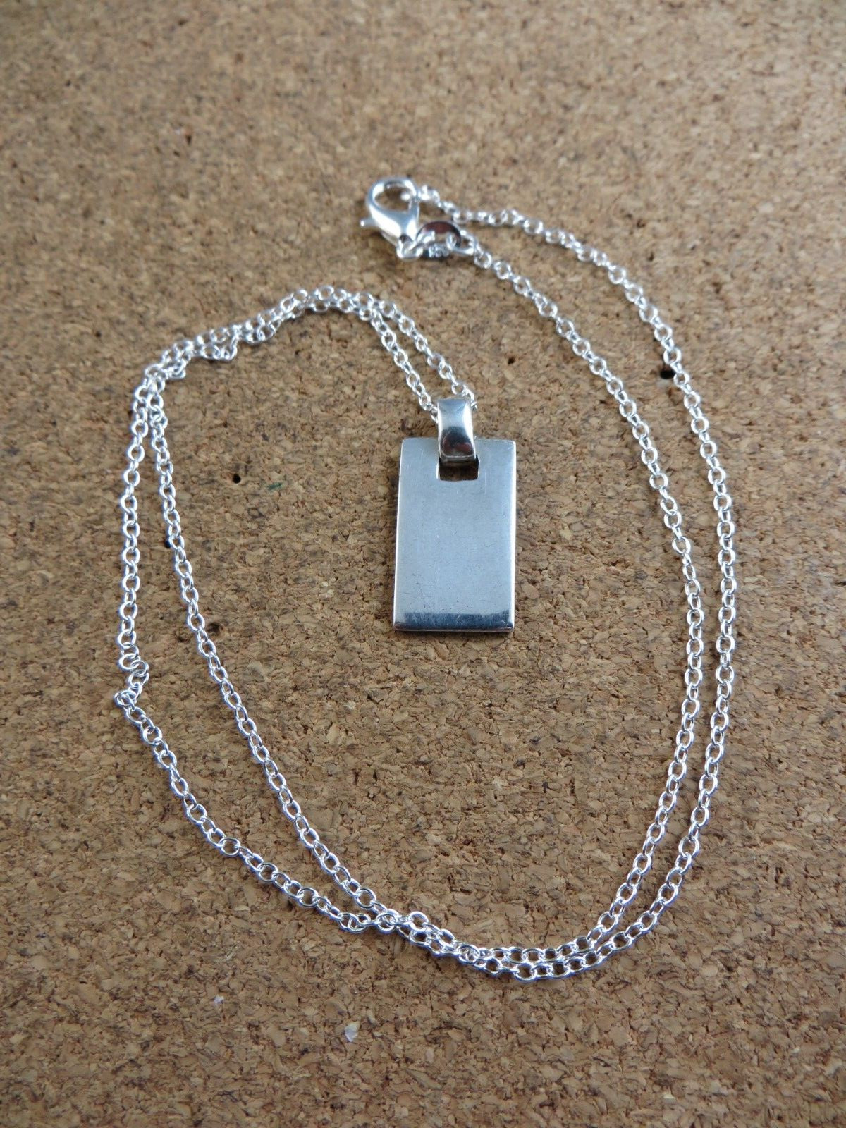 Vintage Sterling Silver Rectangular 1″ Bar Pendant Chain Necklace #128