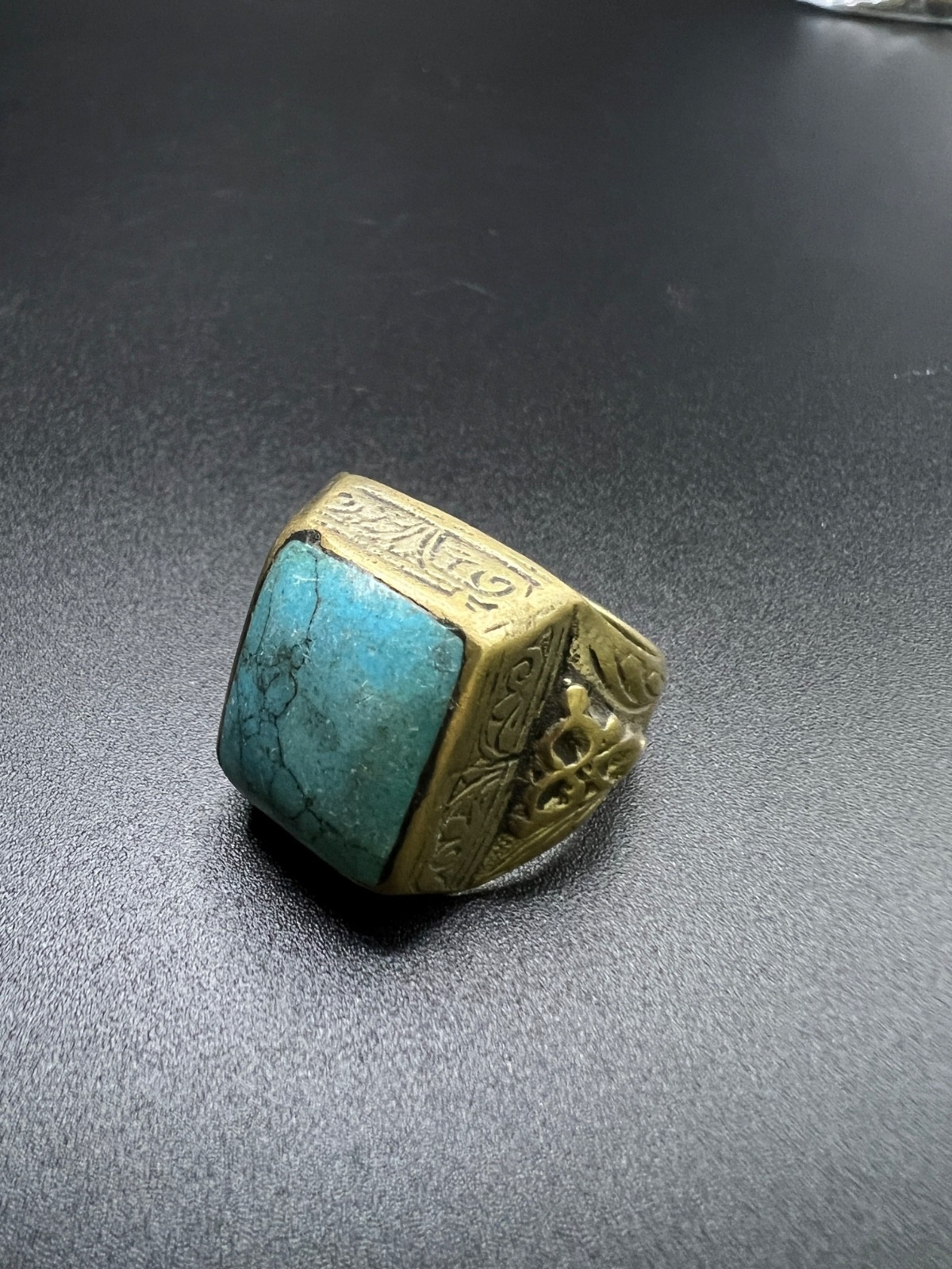 Rare Antique Turquoise Ring Size 10 Handmade Turquoise Statement Ring Artisan