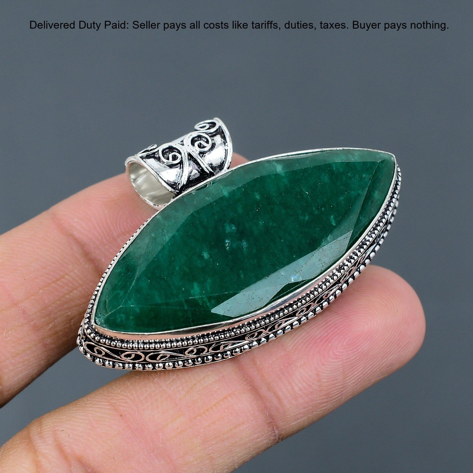 Natural Zambian Emrald Sterling Silver Bezel New Vintage Wedding Pendant Jewelry
