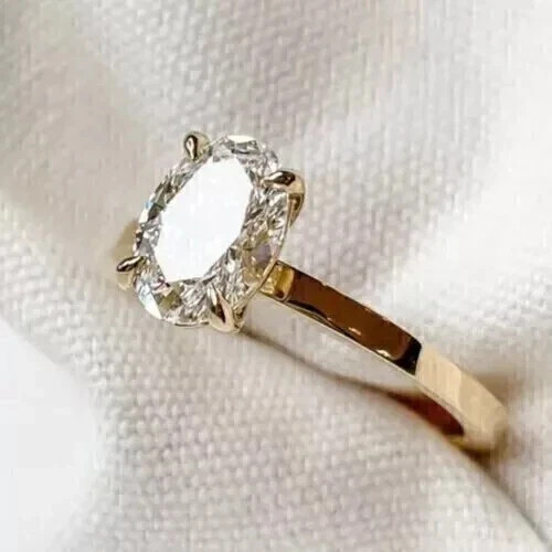 2.50Ct Oval Moissanite Solitaire Engagement Ring 925 Sterling Silver 14K Vermeil