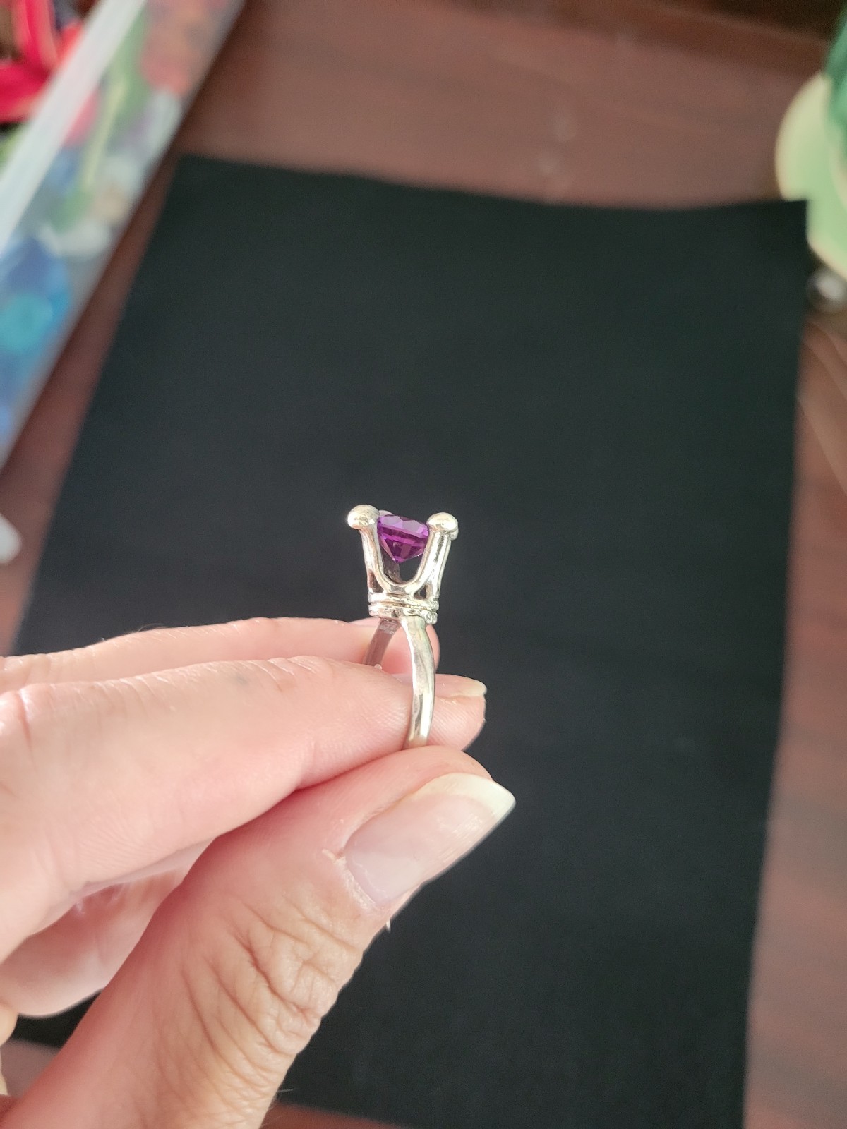 Vintage Eagle 3 Mexican Mexico Purple Amethyst Sterling Silver Crown Ring