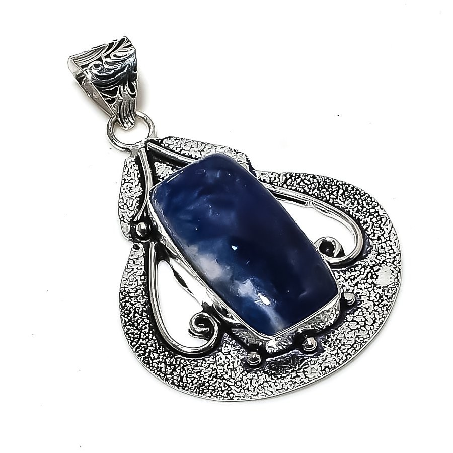 Sodalite Gemstone Handmade 925 Sterling Silver Jewelry Pendant 2.21″ W681