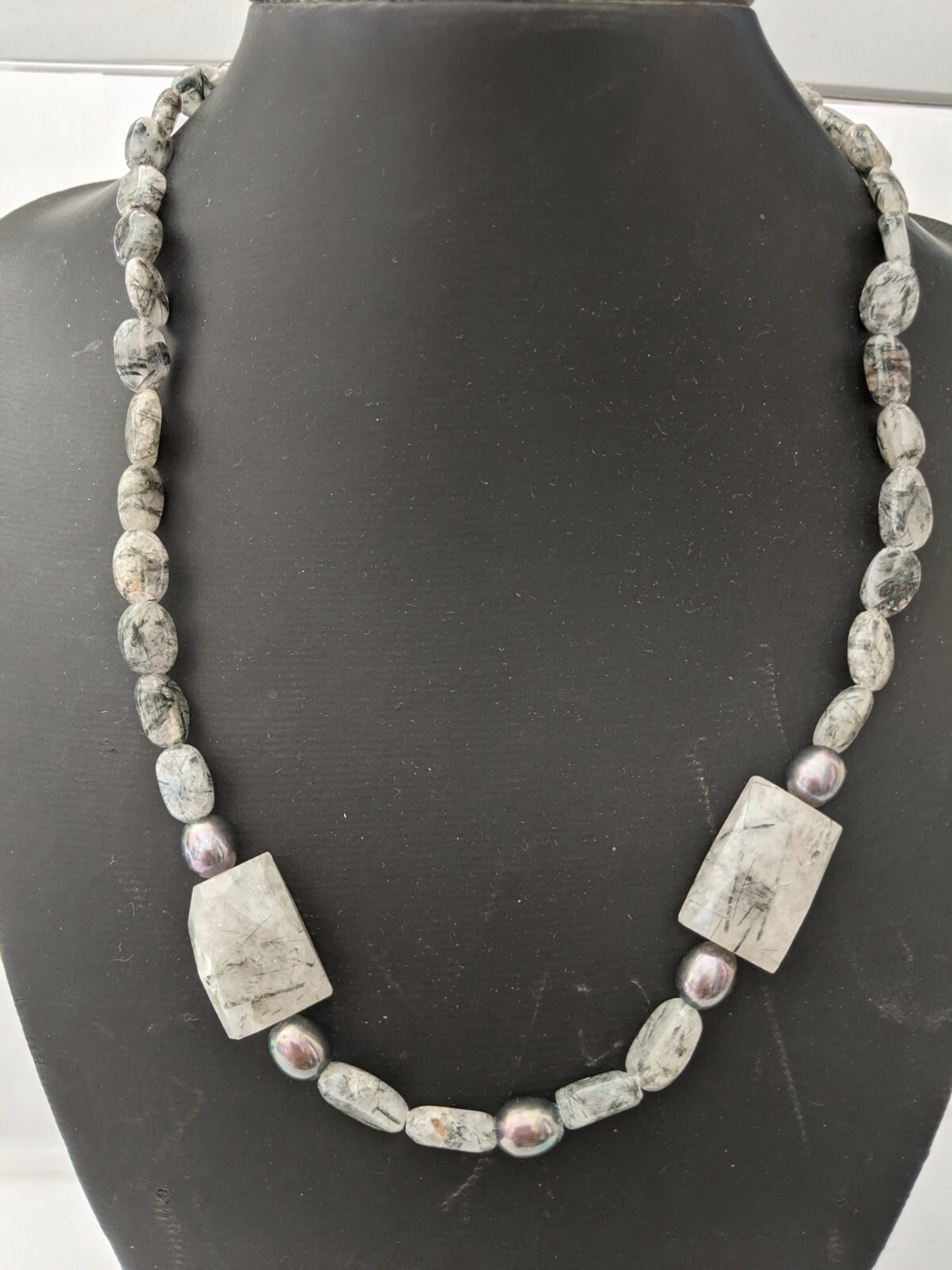 RUTILATED QUARTZ/SILVER PEARLS & STERLING SILVER 925 FASTENING LENGTH – 50 CM