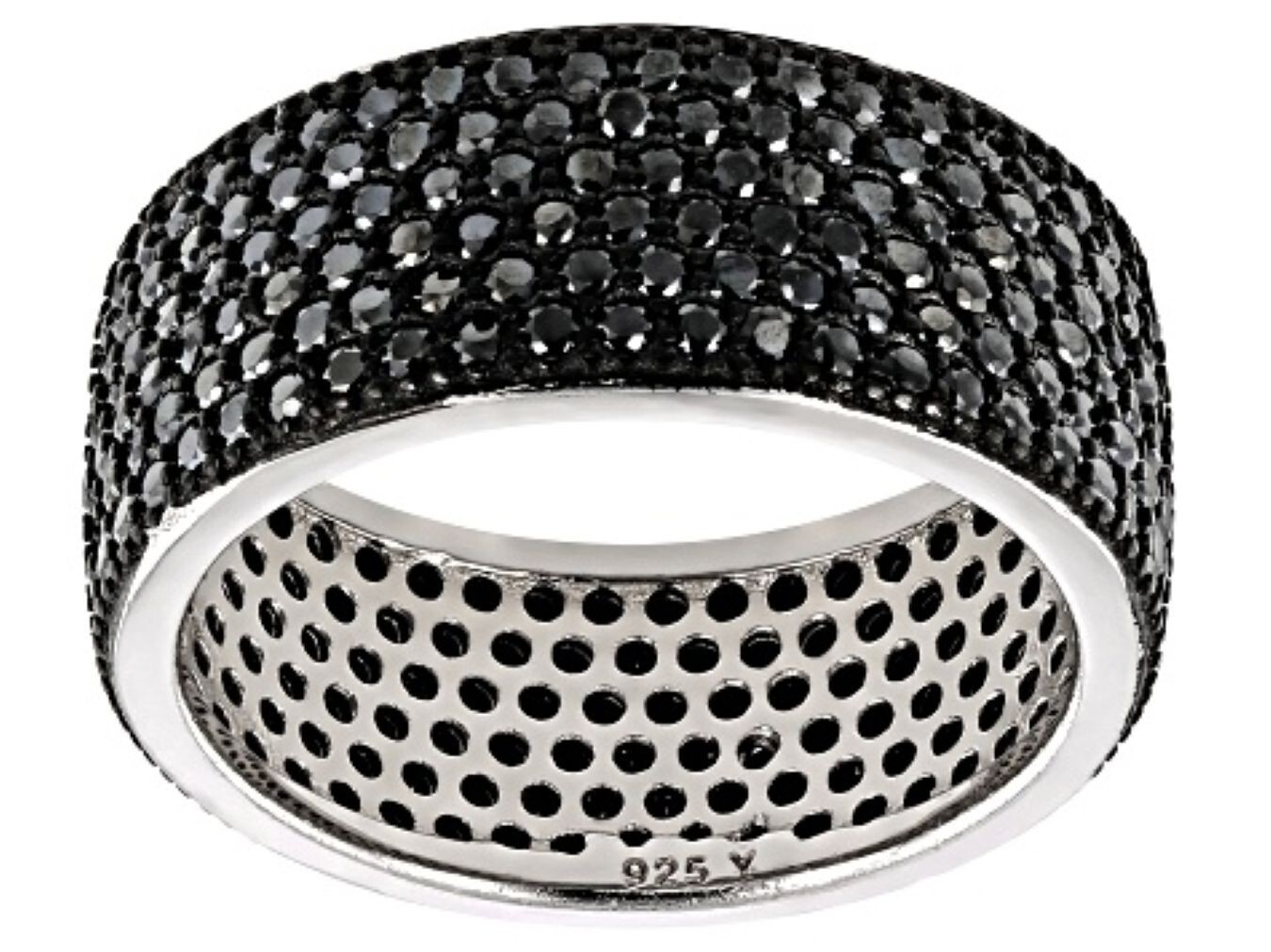 925 Sterling Silver Rhodium Plated Black CZ Pave 10mm Eternity Band Ring 5-10