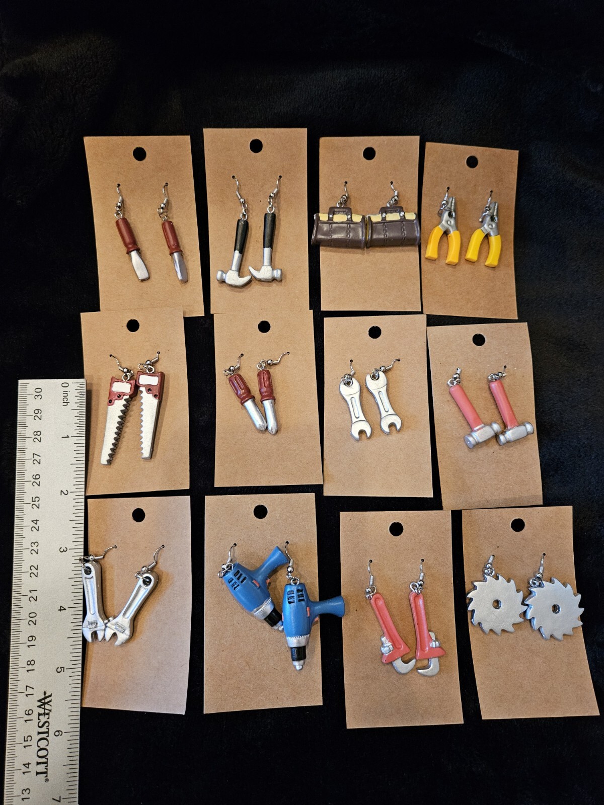 HAND TOOL EARRINGS Colorful, dangle hook, 12 diff. to choose from. ONE OF A KIND