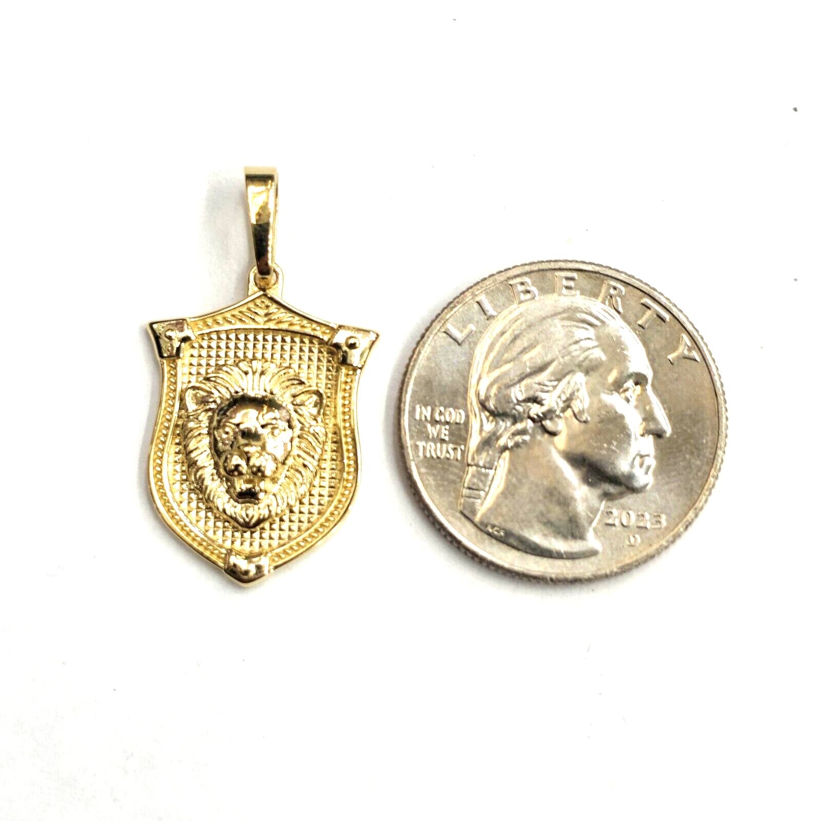 14k yellow solid Gold lion Leo head face shield Pendant charm fine jewelry 3.8g