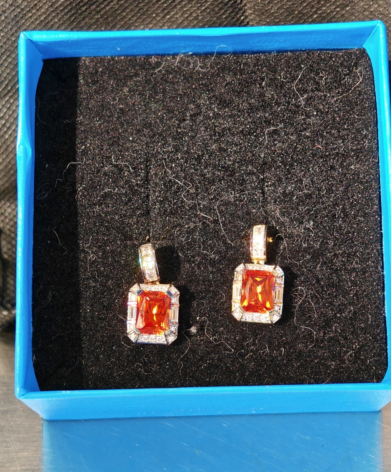 Victoria Wieck Padparadscha Sapphire Earrings rare & emerald-cut orange gemstone