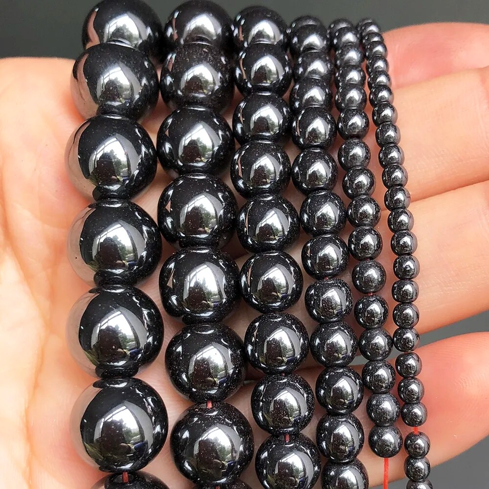 4-12mm Natural Black Hematite Stone Round Loose Spacer Beads for Jewelry Making