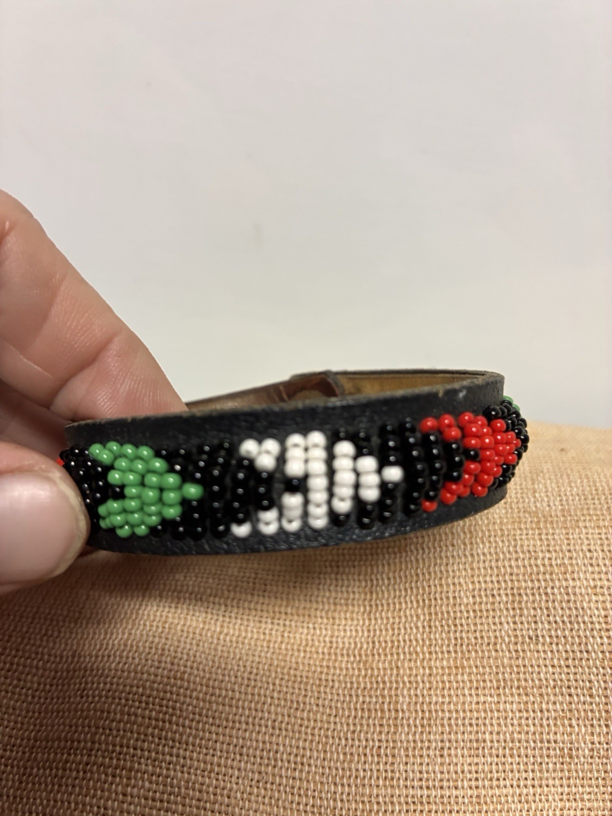 FABULOUS! COLORFUL WIDE BEADED KENYA AFRICAN CUFF BRACELET BLACK RED GREEN