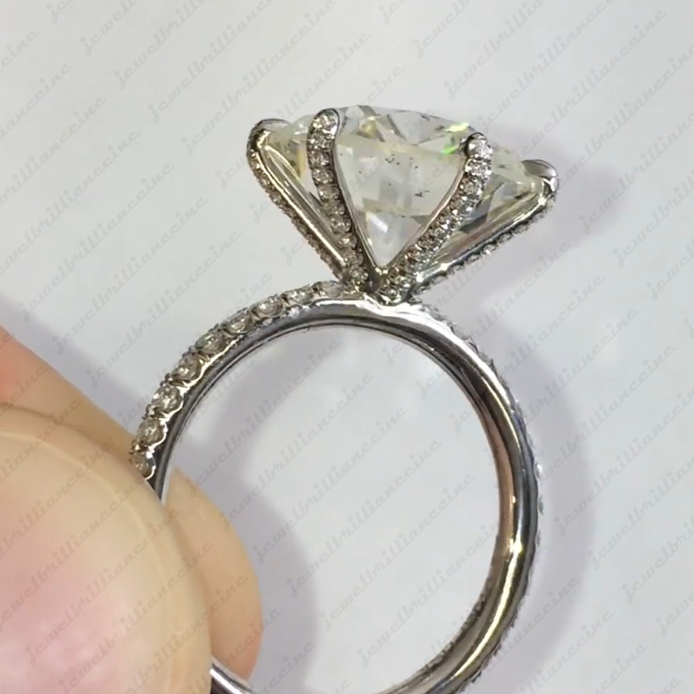 Big 12mm 6Ct Round Brilliant Moissanite Engagement Ring in 14K White Gold Plated