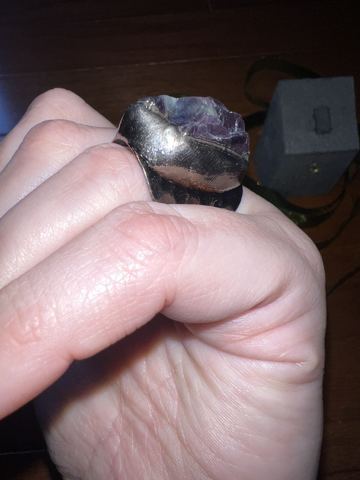 NEW Fluorite Statement Ring W/ Antiqued Copper Patina Band Sz 7-9 Adjustable