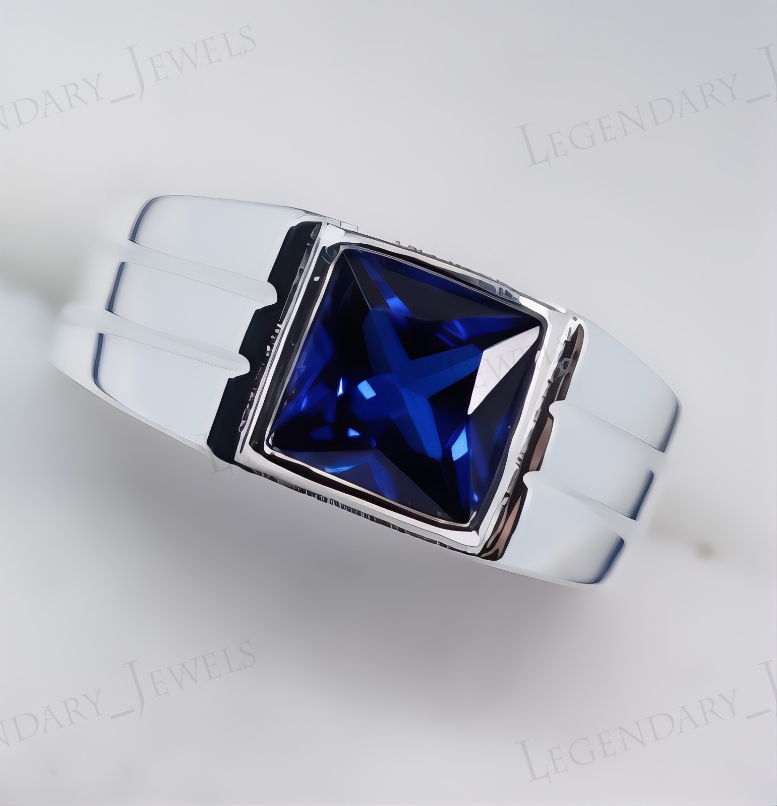 Natural Blue Sapphire Gemstone with 925 Sterling Silver Men’s Handmade Ring