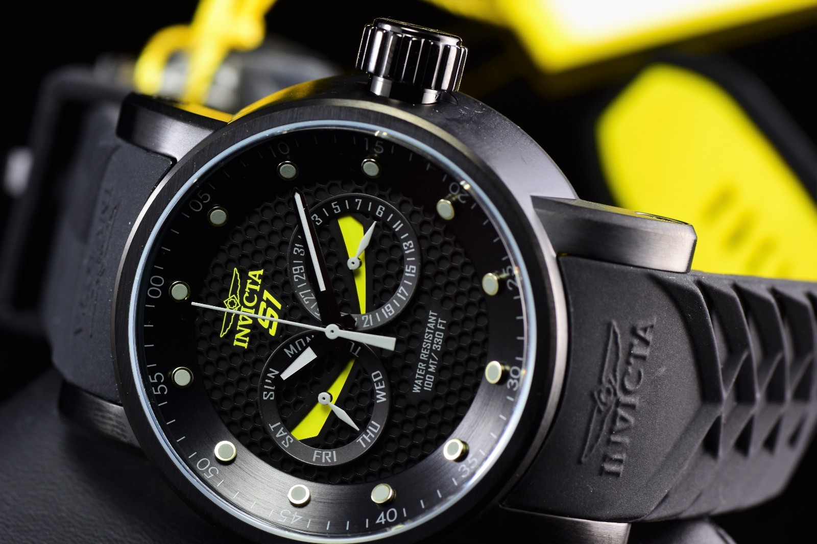 Invicta Men’s S1 RALLY NINJA Black Dial Yellow Accent Black Tone Men’s Watch