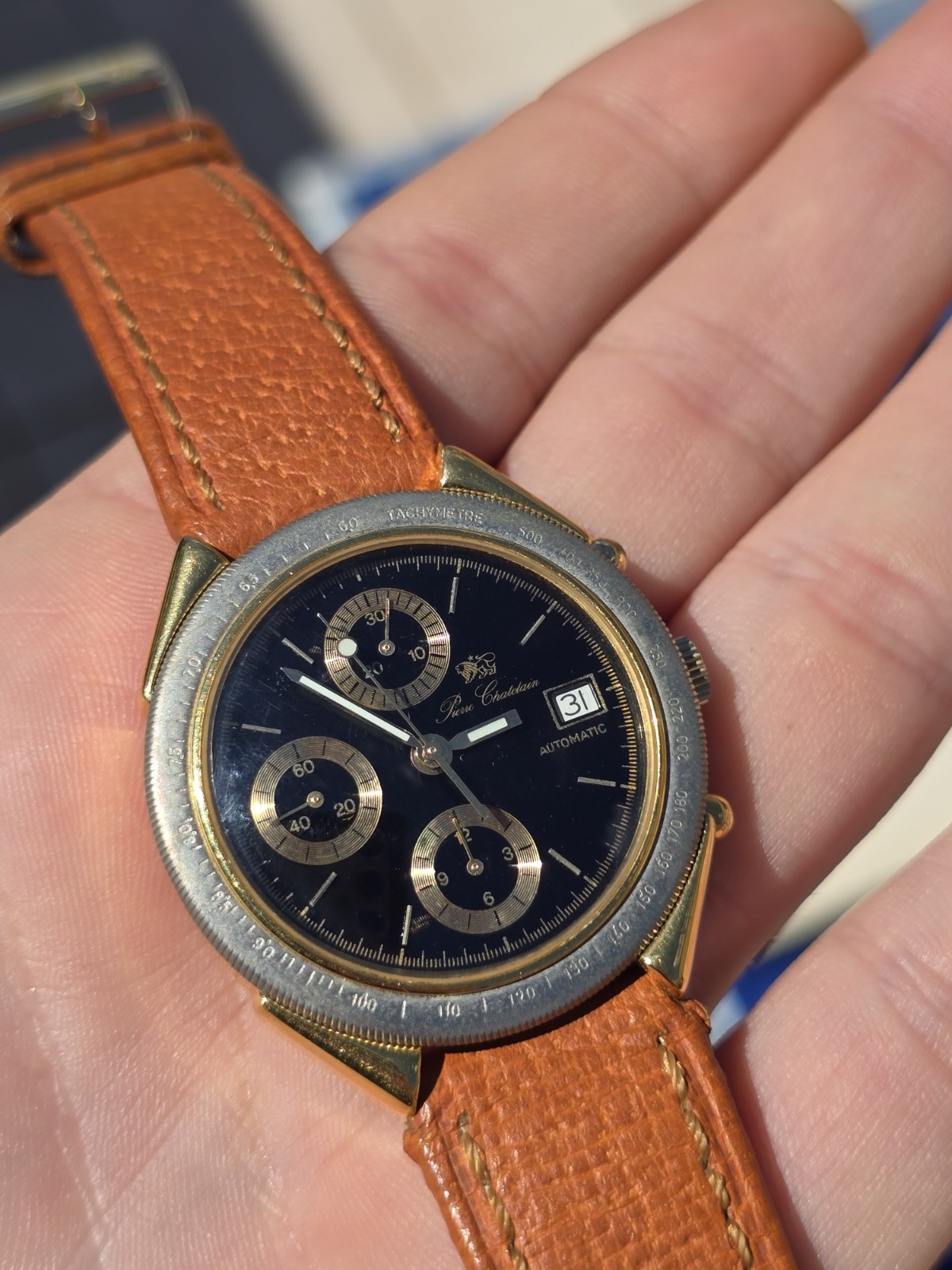 vintage chronograph watch Pierre Chatelain Valjoux 7750