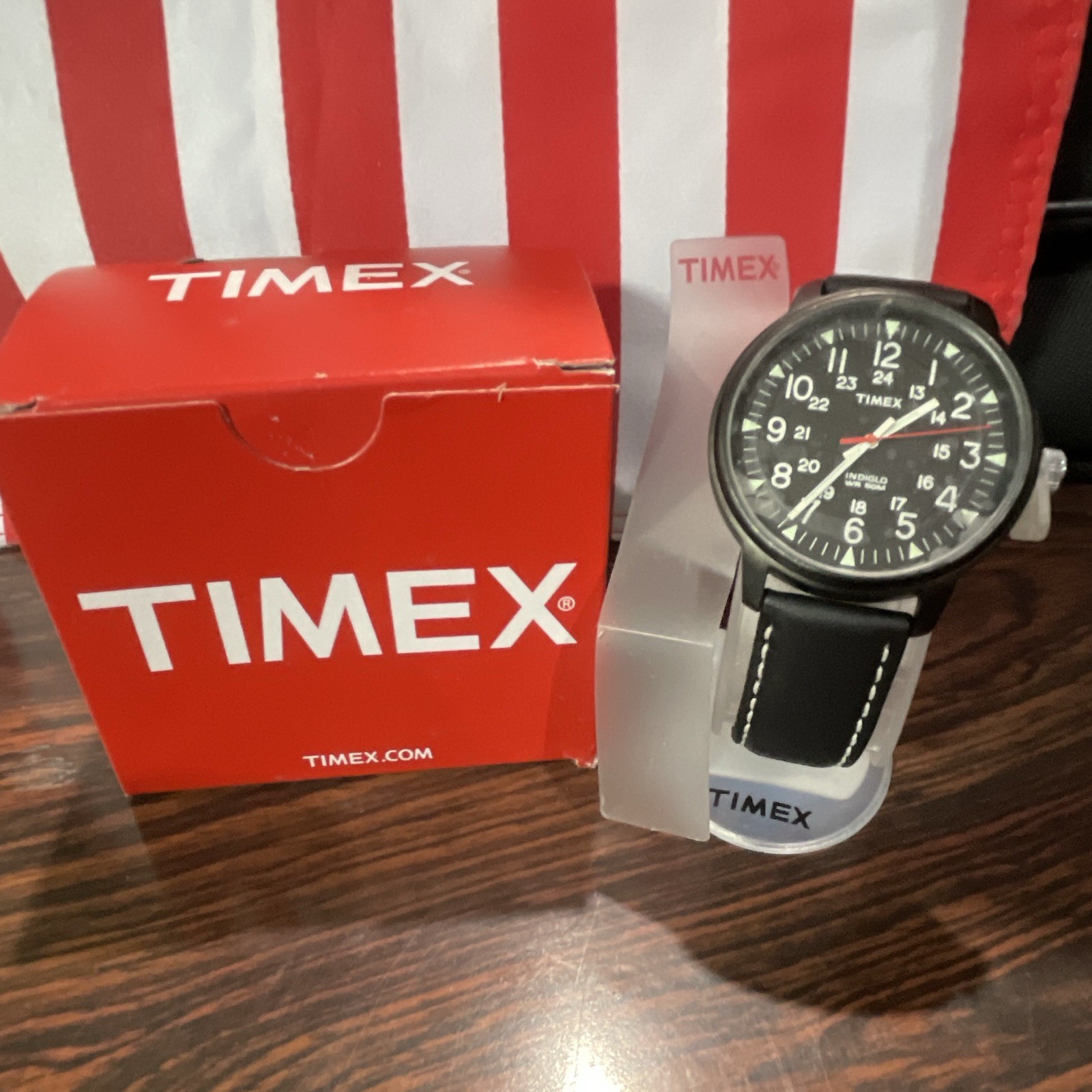 Timex Expedition Men’s Quartz Analog Black Dial Arabic Black Leather Strap Box