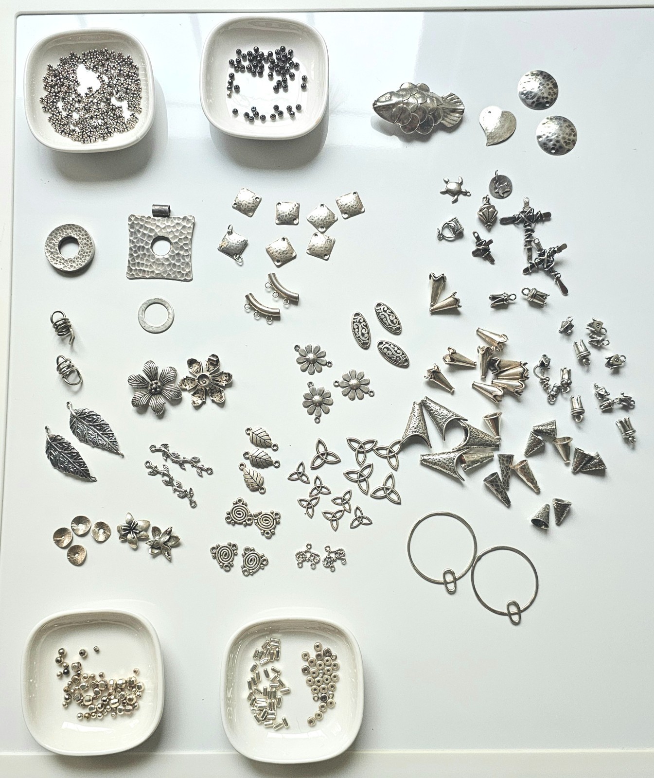 624g Sterling Silver Jewelry Findings Lot 28 Bags Beads Clasps Connectors & More