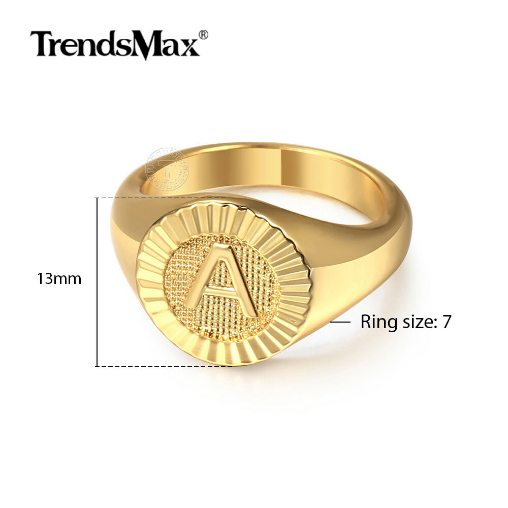 Gold Plated Monogram Letter A-Z Signet Ring Initial Alphabet Knuckle US Size 7