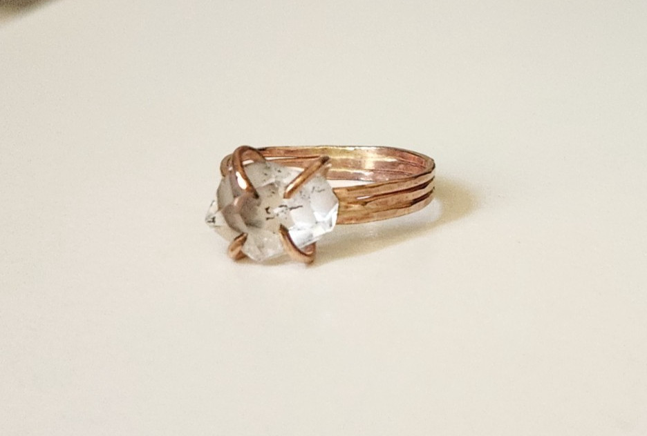 Herkimer Diamond Ring 14k Rose Gold Filled Engagement Ring US 8