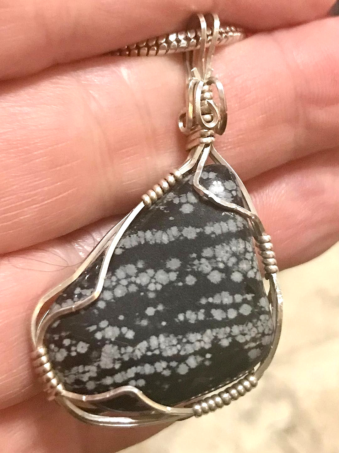 Obsidian Balance Grounding Pendant Necklace Sterling Snake Chain 18”