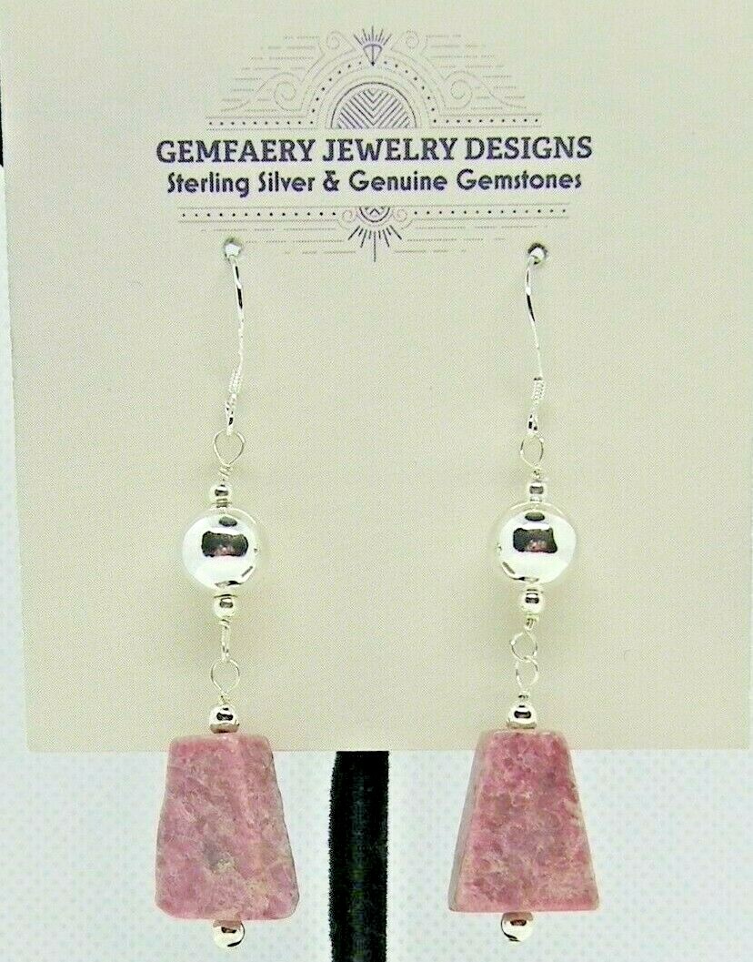 RARE! Sterling Silver Natural THULITE Dangle Earrings #6390…Handmade USA