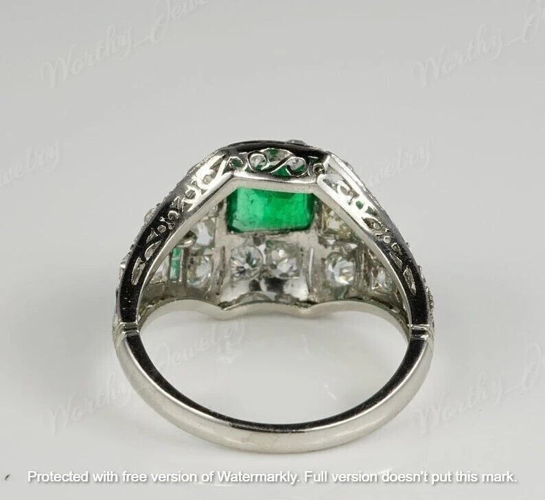 2.30Ct Lab-Created Green Emerald Engagement Ring 14K White Gold Over