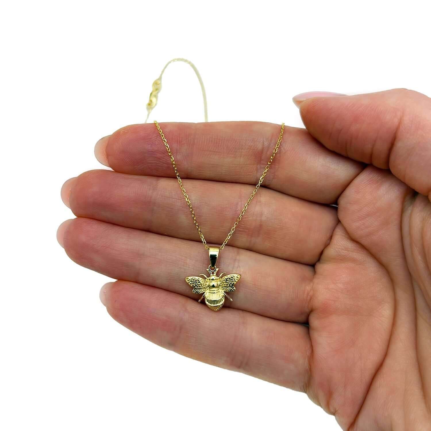 14K Yellow Gold Bumblebee Pendant Cable Chain Necklace 16″-18″ Adjustable