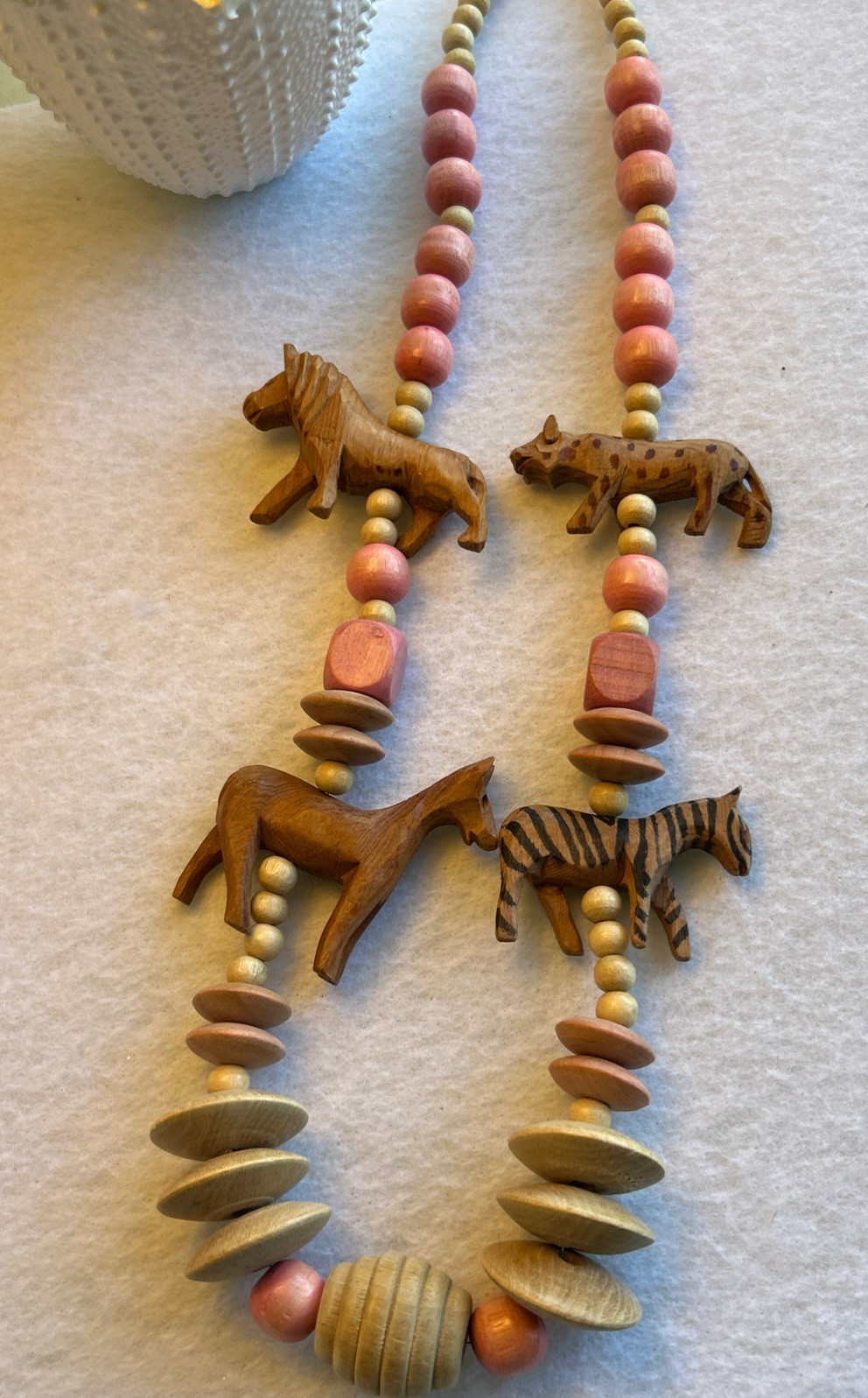 Vintage Hand Carved African Safari Animal Wood Necklace Statement