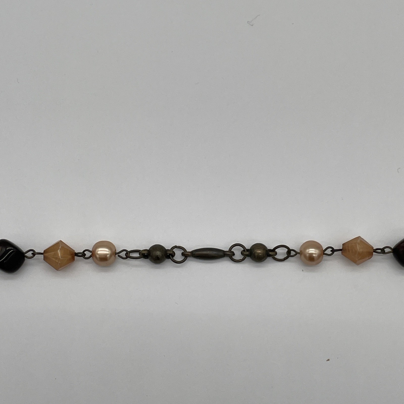 Vintage Style Brown Tones Beaded Layered Necklace With Geometric Beads 37 In