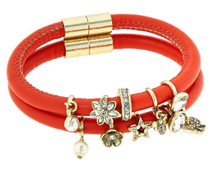 Heidi Daus “So Charming” Faux Leather Crystal Charm Bracelet 2-piece Set-NWT