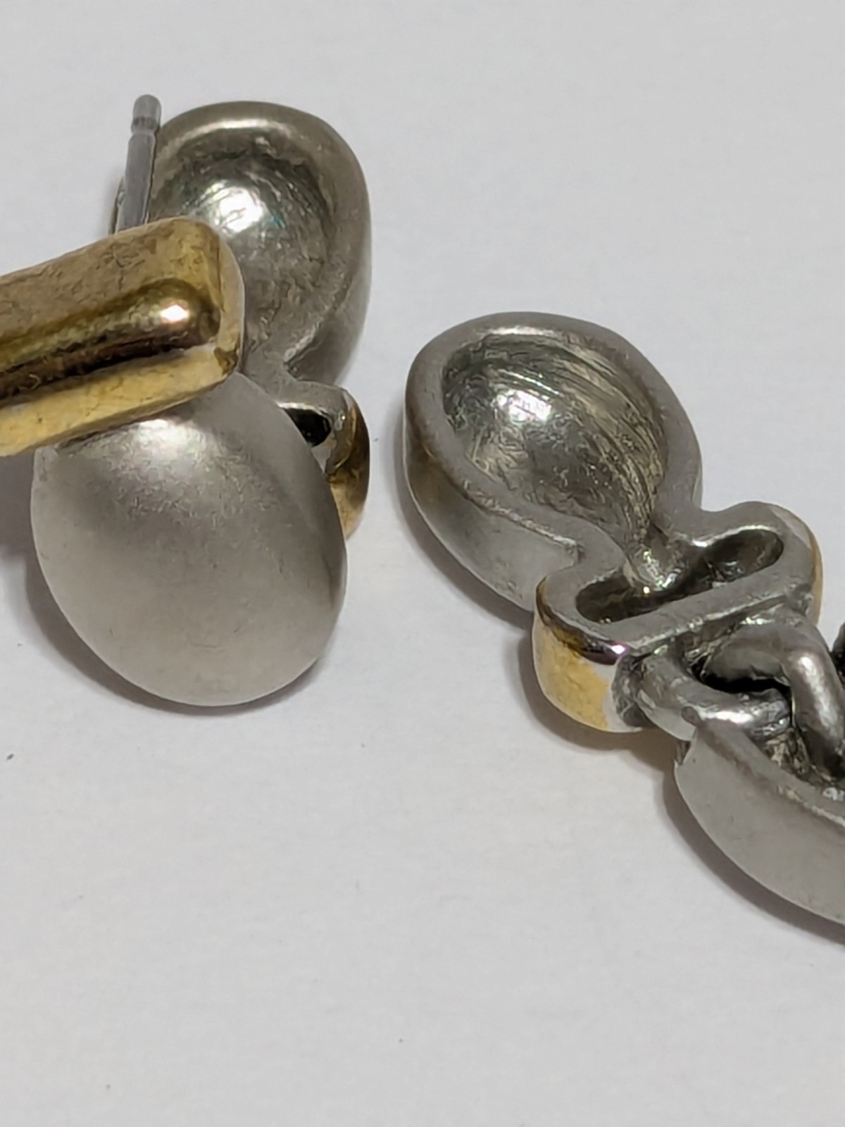 Two Toned Stud Drop Articulated Earrings 1″. Gold Tone/Silver Tone.