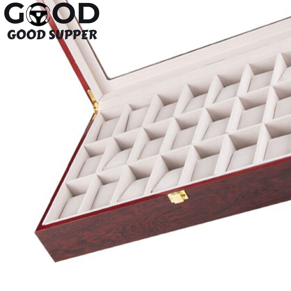 24 Slot Wood Box Watch Holder Storage Display Case Jewelry Large Storage Space