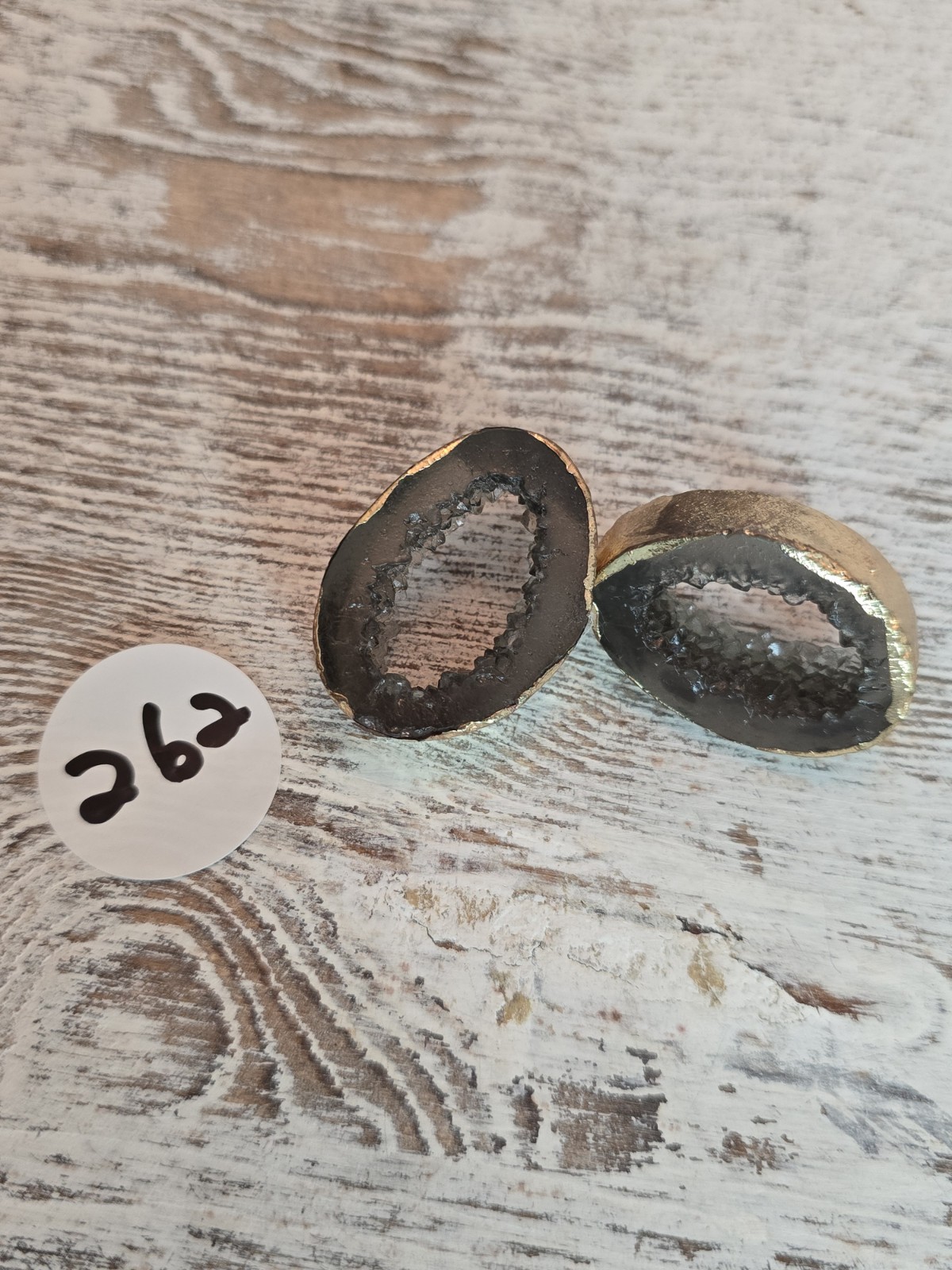 Geode Druzy Statement Earrings Gold Tone Black Crystal Slice Jewelry #262