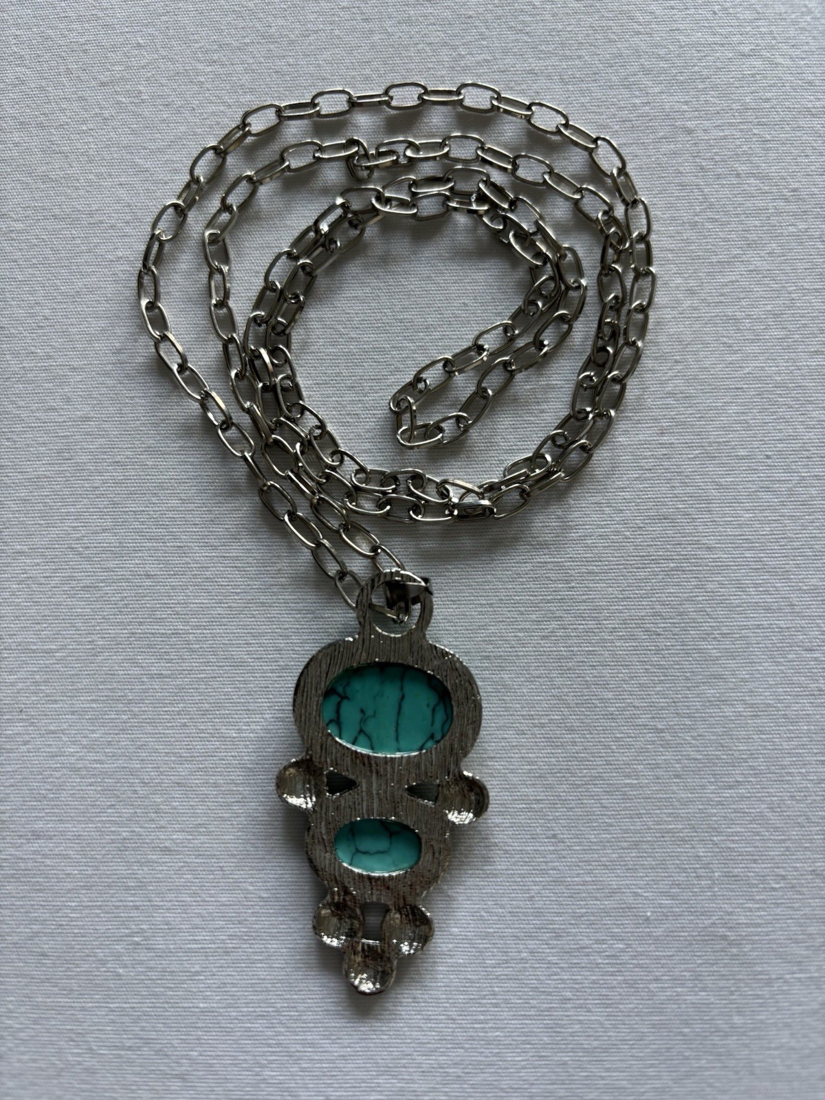 Boho Chic Vintage Style Faux Turquoise Double Tier Oval Link Pendant Necklace