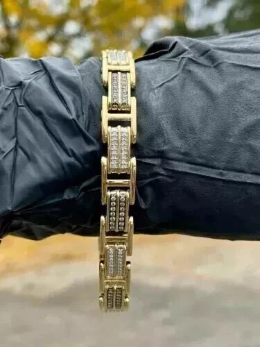 10Ct Rd Cut Lab Created Diamond Men’s Tennis Bracelet 14k Yellow Gold Plated 8″