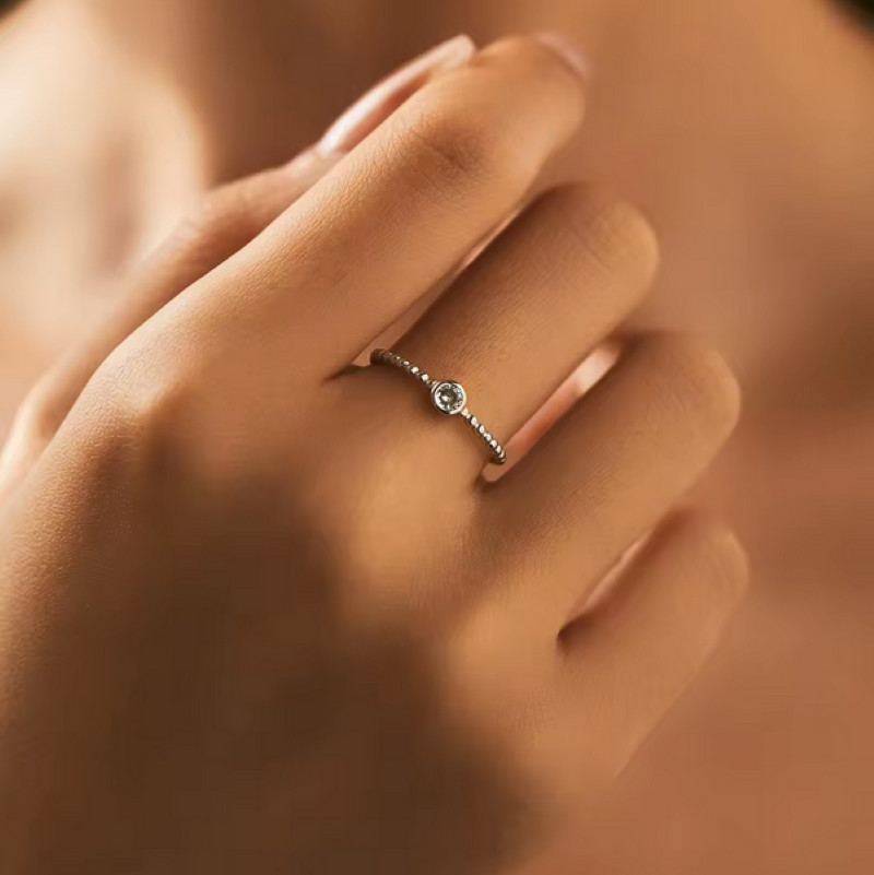Delicate 925 Sterling Silver 0.1CT Moissanite Stackable Beads Ring (Size 5-9)