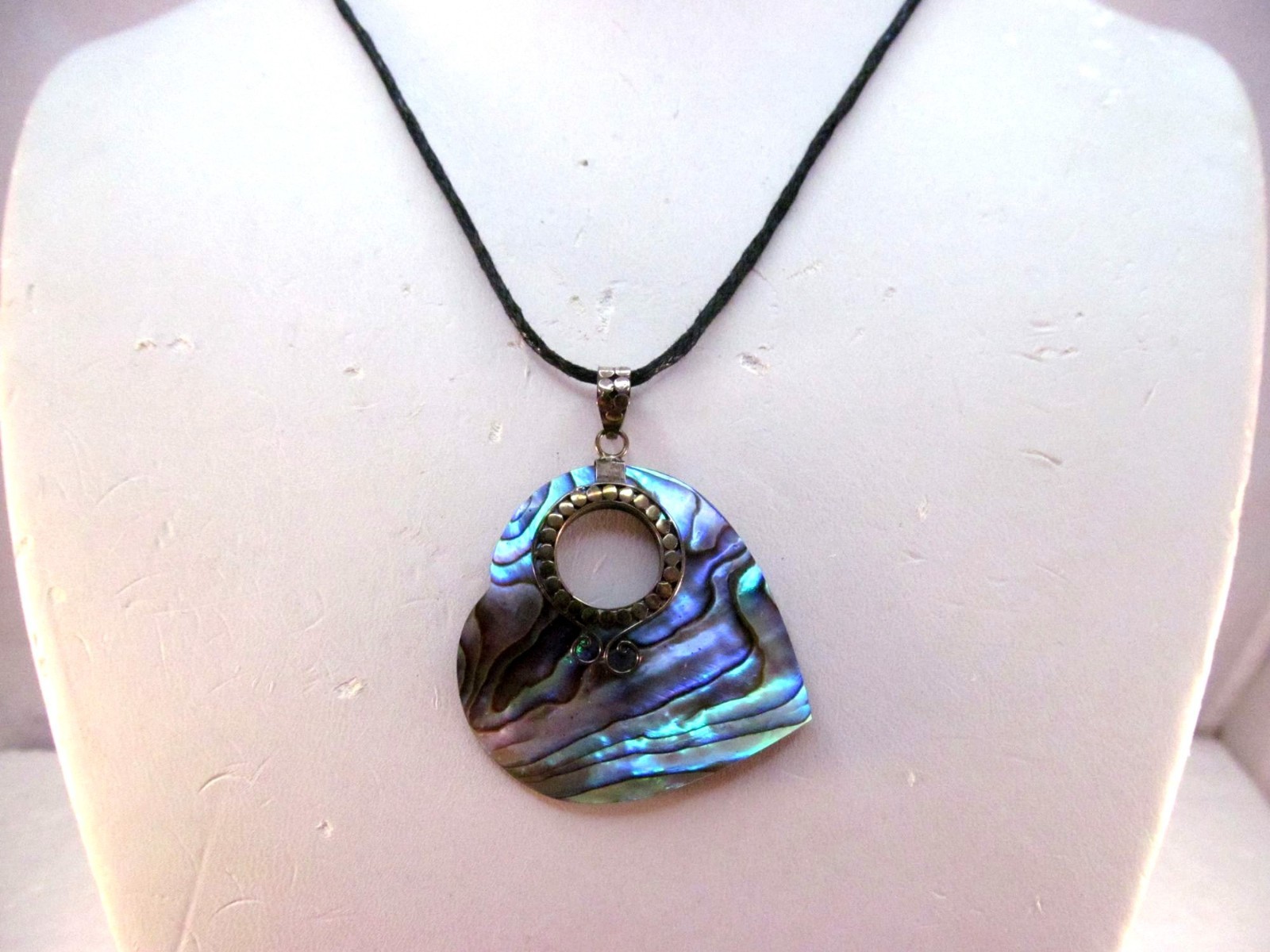 Abalone Heart Shell Sterling Silver Pendant Necklace on Adjustable Cotton Cord