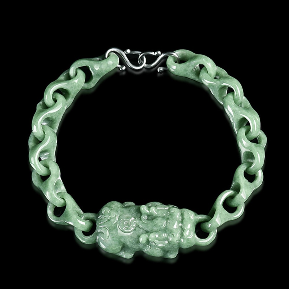 Certified Grade A Green Natural Burma Jade jadeite Interlocking PiXiu Bracelet