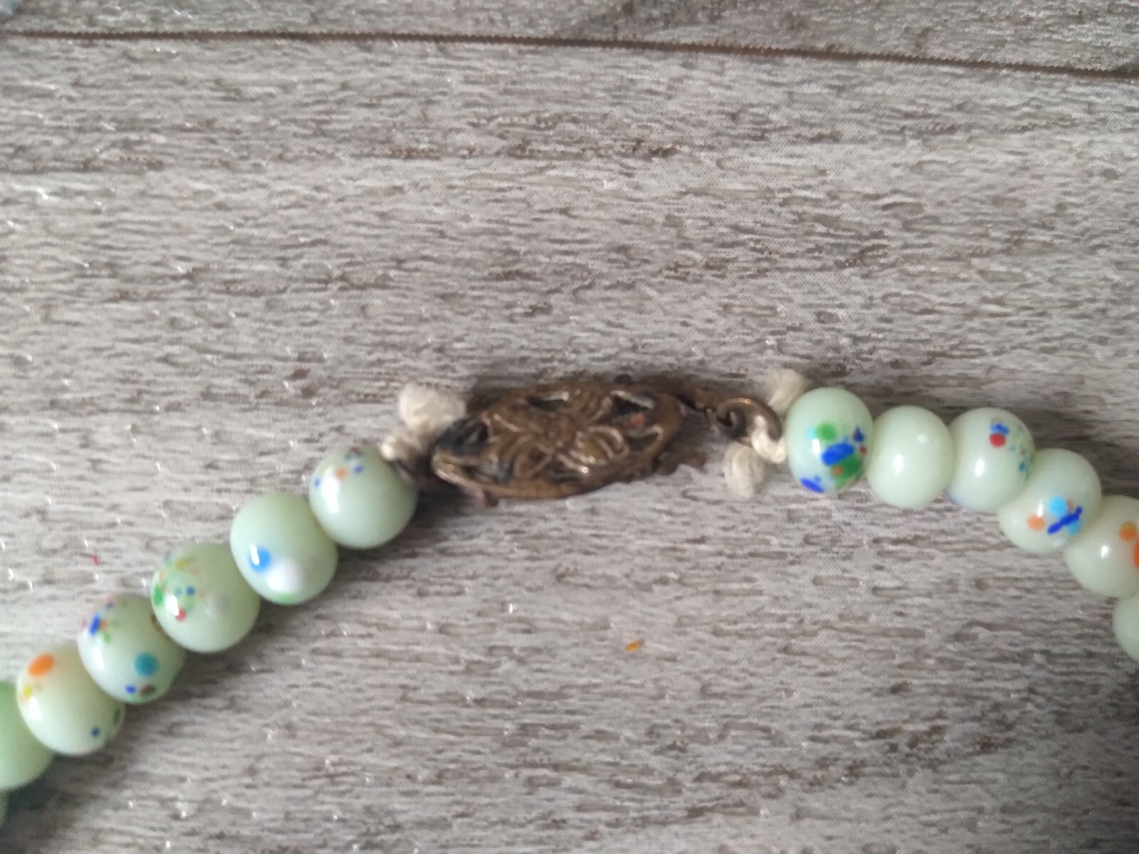Jadeite Beaded Glass Necklace 15in Light Green Antique Art Deco Vintage