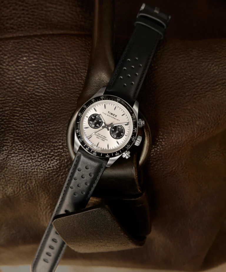 Timex Mens Waterbury Heritage Chronograph 39mm Watch Silver/Black TW2Y19300