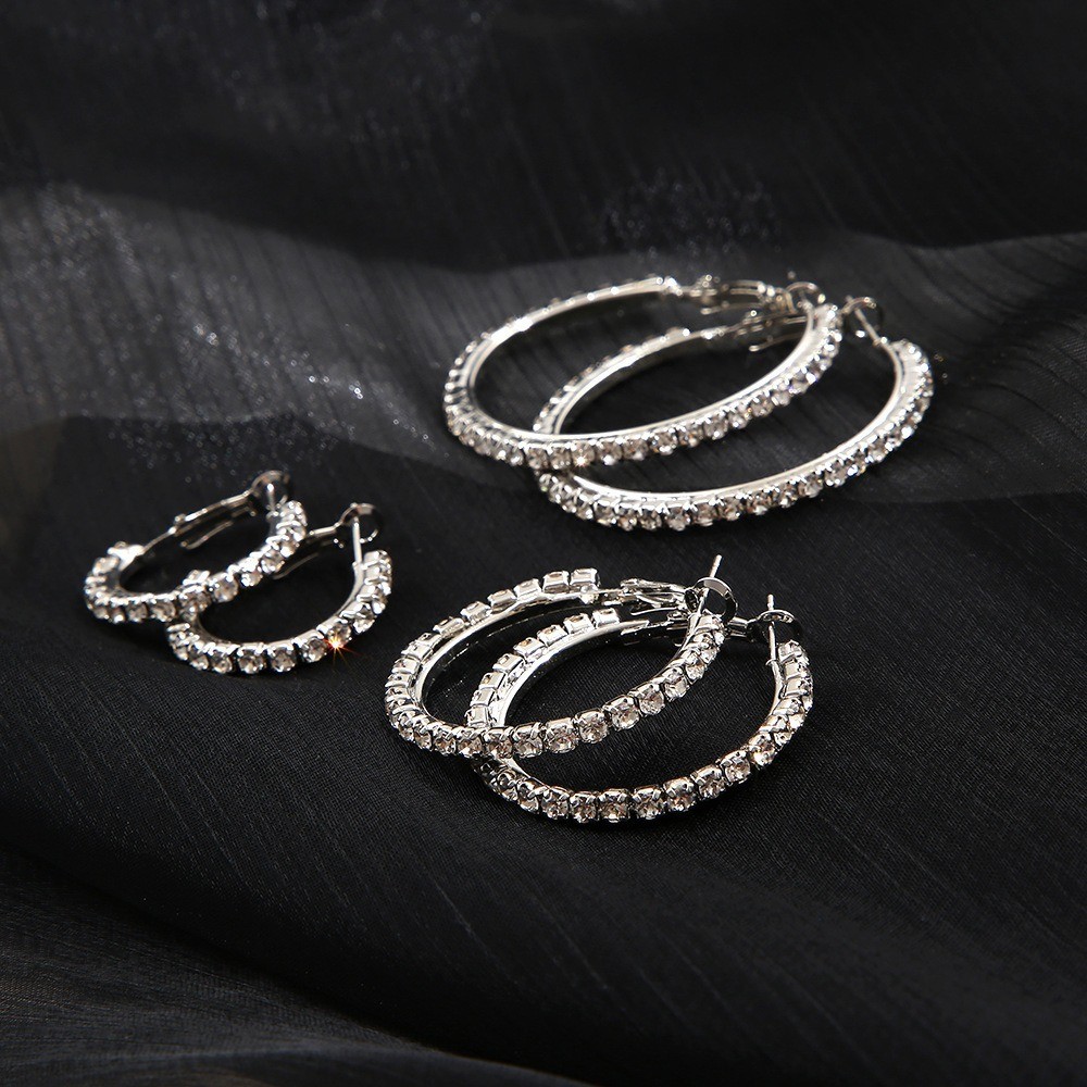 6Pairs Sparkling Rhinestone Hoops Earrings Fashion Jewelry For Women Jewelry Set