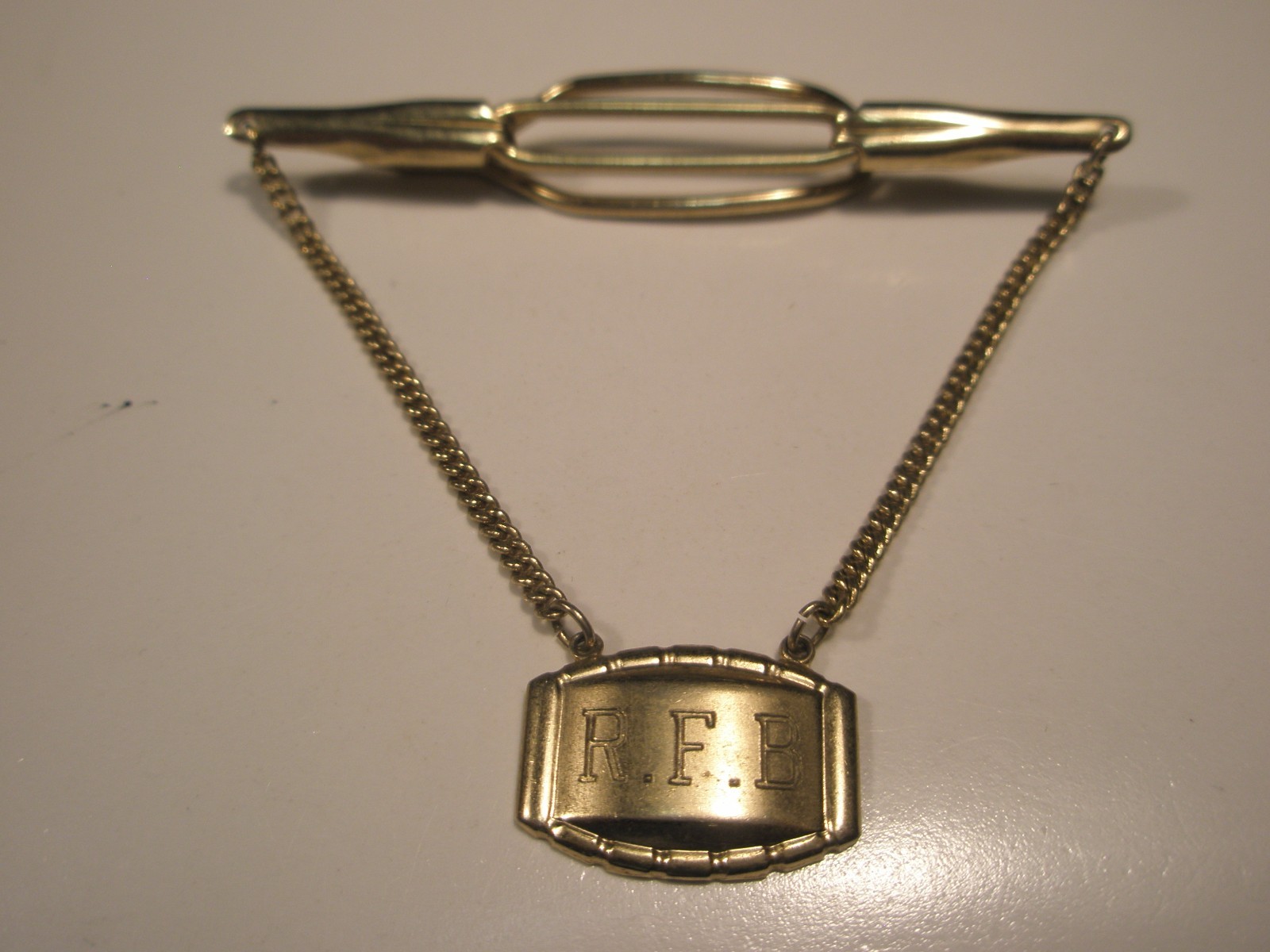 2-3/4″ wide Initials Monogram RFB Vintage Pendant LARGE Tie Bar Clip