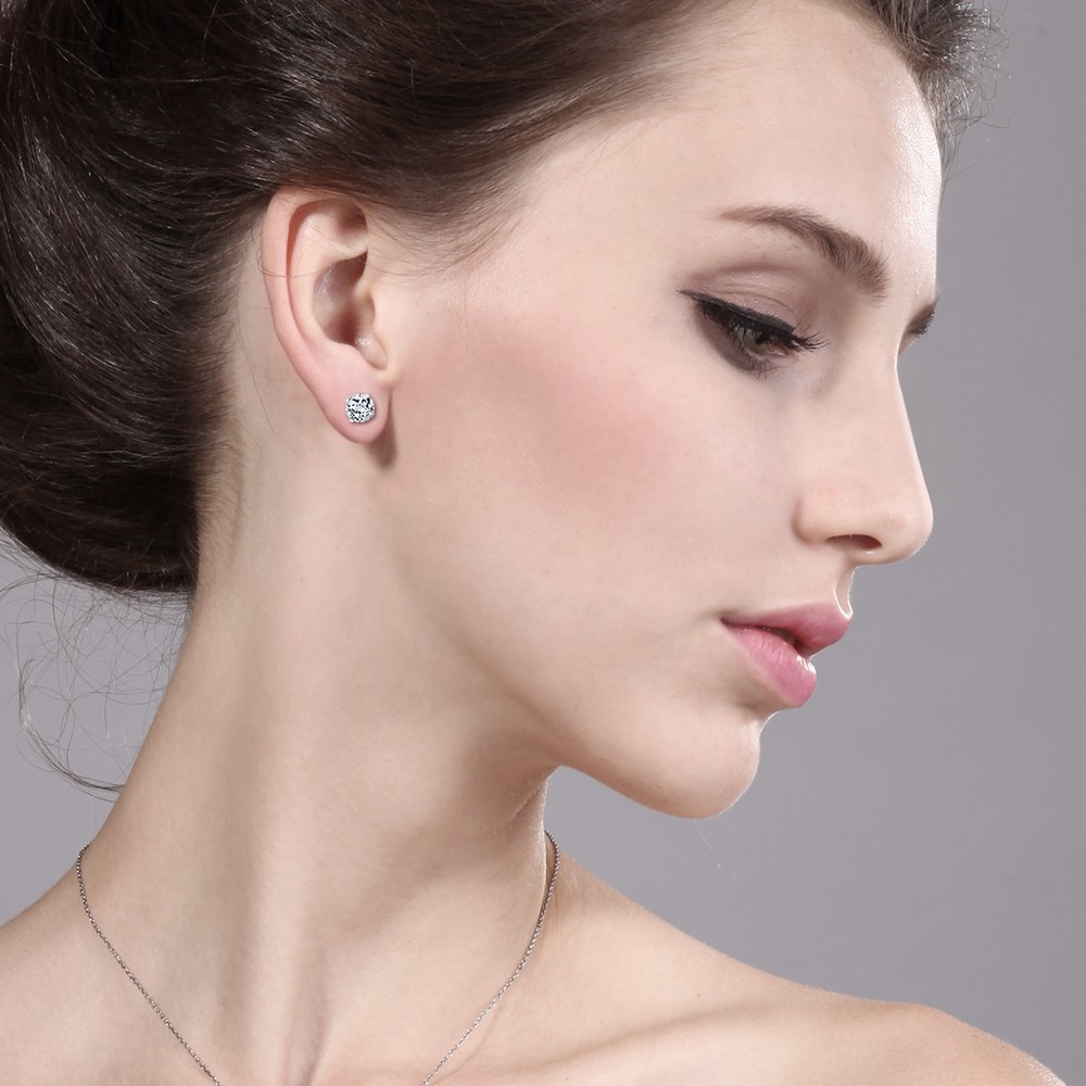 925 Sterling Silver Blue Topaz, White Topaz and Garnet Stud Earrings Set of 3