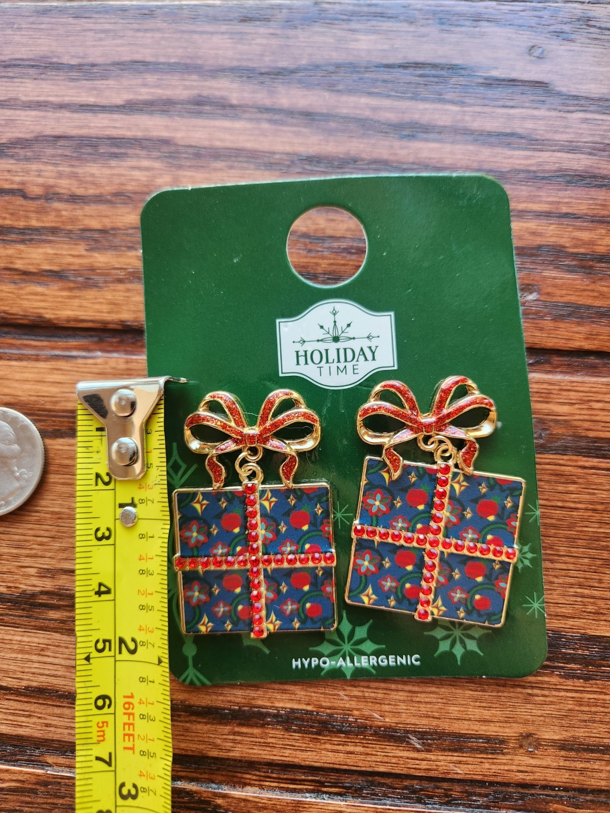 Holiday Time Christmas Earrings Blue Christmas Present Holiday Gift Bow Festive